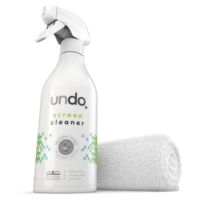 Produktbild von Undo Bildschirmreiniger 500 ml & Mikrofasertuch - Bildschirm Reiniger für Fernseher, Smartphones, Laptops, Monitore - Entfernt Streifen und Fett