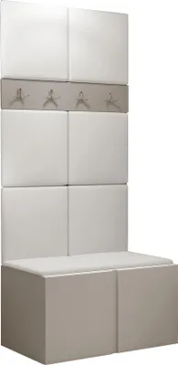 Produktbild von MIRJAN24 Garderoben-Set Orion IV, Garderobe mit Sitzbank mit 8 x Wandpanel 42x42 (Farbe: Cashmere, Soft 017)