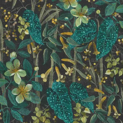Produktbild von Vliestapete 538243 Tapete Botanical Dschungel 53 x 1005 cm Rasch Curiosity Blau Grün