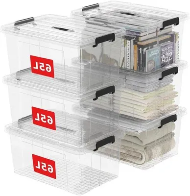 Produktbild von 65L Plastikbox mit Deckel und Griff, stapelbar, schwarz, für Büro und Kleidung