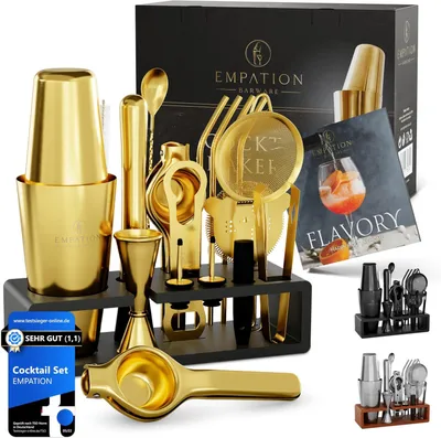 Productafbeelding van Cocktail Making Kit Goud - 825 ml Cocktail Shaker - 18-delige Cocktailset - Boston Cocktail Shaker Set zonder jammen