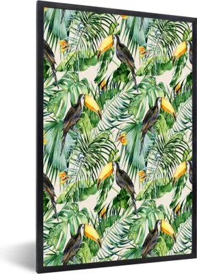Produktbild von MuchoWow® MuchoWow® Gerahmtes Poster Blumen - Vogel - Tukan 20x30 cm - Poster mit zchwarzem Bilderrahmen - Drucken - Bilder Poster im Rahmen
