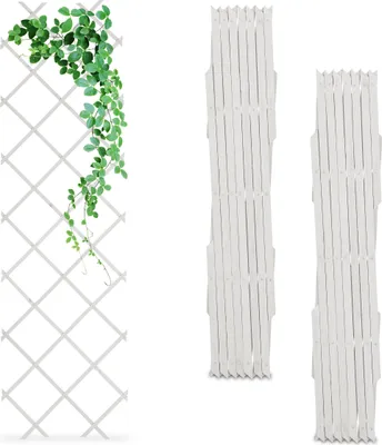 Produktbild von Relaxdays Rankgitter ausziehbar, 3er Set, 180x60 cm, Holz, Wandmontage, Rankhilfe Kletterpflanzen, Holzgitter, weiß