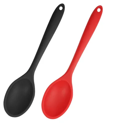 Produktbild von 2 Stück Silikonlöffel für die Küche, langer Griff, 27,5 cm, Silikon-Rührlöffel, antihaftbeschichteter Servierlöffel, Hochtemperatur-Silikonlöffel, großer Löffel, Küchenutensilien
