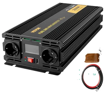 Obrázok produktu pre VEVOR Invertor s čistou sínusovou vlnou, 2500 W, menič, DC 12 V, AC 230 V, menič do auta, USB port, LCD displej, diaľkové ovládanie, bezpečnostná ochrana, menič energie pre obytné vozidlá, nákladné vozidlá, lode a núdzové situácie