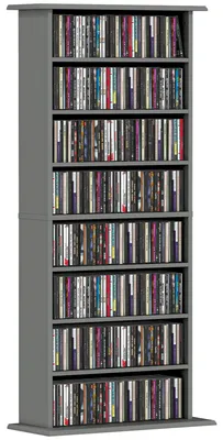 Produktbild von CD- und DVD-Aufbewahrungsschrank mit 8 F?chern und 6 verstellbaren Einlegeb?den, maximale Kapazit?t 360 CDs/185 DVDs und Blu-rays, grau
