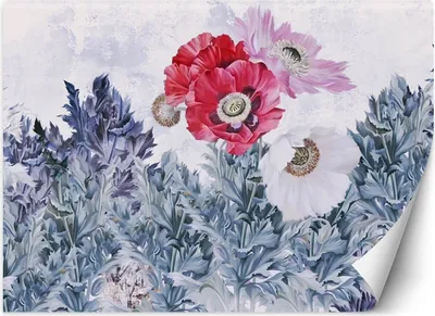 Produktbild von Vlies fototapete Mohnblumen Pastellkomposition 400x280 cm Feeby Rot inkl. Kleber einfache Montage