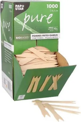 Produktbild von 6000 Papstar Pommes-Frites-Gabeln, Holz pure 8,5 cm 84842