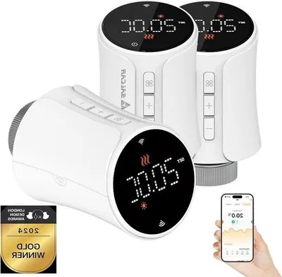 Immagine prodotto di Set di 3 termostati intelligenti per radiatori WiFi - Compatibili con Amazon Alexa e Google Home - Programmabili - 9 batterie incluse