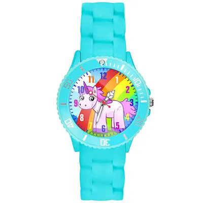 Produktbild von Taffstyle Kinder Ambanduhr Bunte Kinder Armbanduhr Silikon Einhorn Uhr Lernuhr, Türkis
