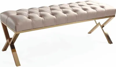 Produktbild von Casa Padrino Luxus Chesterfield Sitzbank Beige / Gold 120 cm - Luxus Möbel