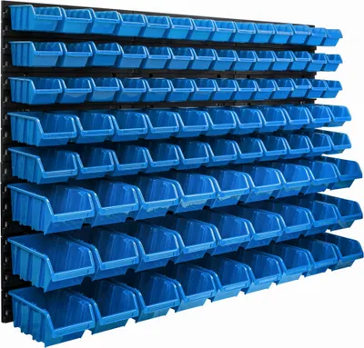 Produktbild von Lagersystem Wandregal 1155 x 780 mm | 91 stck. Box | Stapelboxen Schüttenregal Sichtlagerkästen | Extra Starke Wandplatten | Regal Erweiterbar | Werkstattregal Lagerregal Werkstattwandregal Steckregal