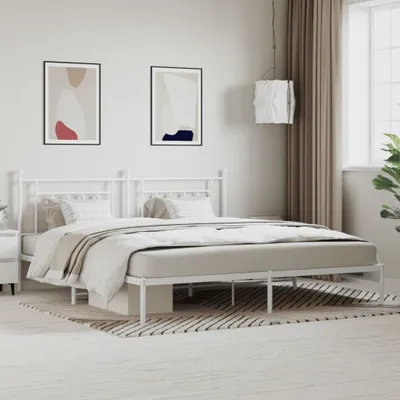 Produktbild von [Home] Bettgestell mit Kopfteil Metall Weiß 200x200 cm , Neue Mode 2024 im häuslichen Leben
