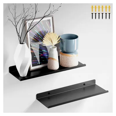 Produktbild von Wandregal aus Metall, 2 Stück Schweberegal 30 cm breit, schwarzes Regal, schwebendes Bücherregal, Bilderleiste, Wandregal für Wohnzimmer, Küche, Schlafzimmer, Büro