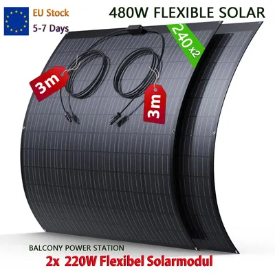 Immagine prodotto di Kit di pannelli solari flessibili da 240W / 480W - Materiale ETFE - Efficienza del 18,6% - Grado di protezione IP67 - Ideale per camper e imbarcazioni