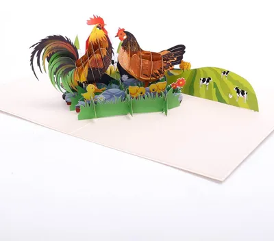 Imagen del producto de Tarjeta de felicitación tridimensional con un diseño de gallina, hecha a mano, tipo desplegable, ideal para expresar gratitud y agradecimiento