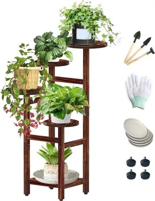 Image de Support à fleurs avec tuteurs et outils de jardinage - 835 cm - Étagère à fleurs - plusieurs étages - Support pour plantes - Étagère pour plantes - Support pour plantes d'intérieur/balcon/jardin