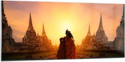 Produktbild von Bilder auf glas - Tempel Mönch - 120x50cm - Glasbilder - Wandbilder - Kunstdruck - zum Aufhängen bereit - Wanddekoration aus Glas - Glas Bilder - Wandbild auf Glas - Einteilig - GAB120x50-3472