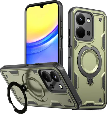 Produktbild von Dual Layer Hülle für Xiaomi Redmi 15C 5G/4G mit Ring Ständer Magnetisch Stoßfest Handyhülle Grün