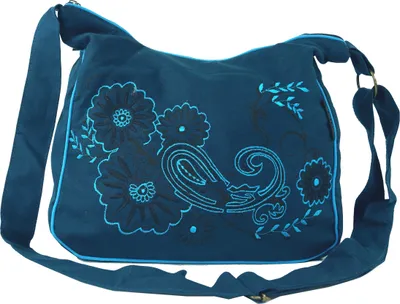 Produktbild von Schultertasche, Hippie Tasche, Goa Tasche - Petrol/türkis, Uni - Erwachsene, Blau, Baumwolle, 23*28*12 cm, Alternative Umhängetasche, Handtasche aus Stoff