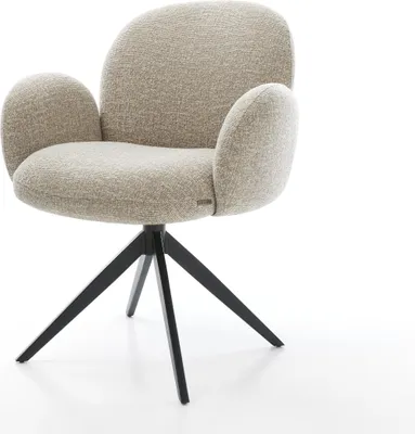 Produktbild von DELIFE Drehstuhl Nube-Flex mit Armlehnen Webstoff Soft Beige Kreuzgestell breit Schwarz 360° drehbar Wippfunktion Taschenfederkern