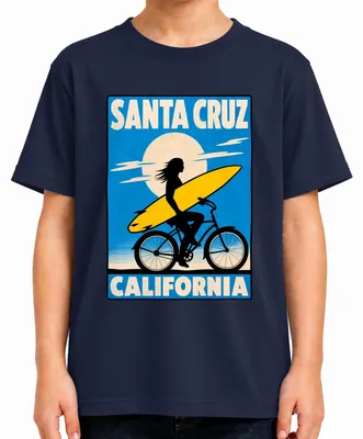Produktbild von Santa Cruz California Surferin Surfbrett Fahrrad Retro Surfing Kinder T-Shirt, Navy, 128
