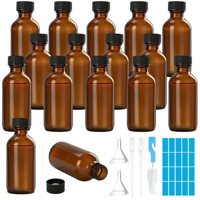 16 Boston Glasflaschen 60 ml braun mit Deckel
