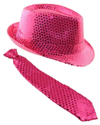 Produktbild von Pailletten Kostüm Set - Pink - Hut & Krawatte
