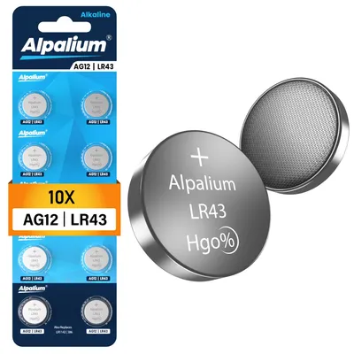 Produktbild von AG12 LR43 Knopfzelle Batterien 10er Pack - Alkaline, 1.5V Alpalium für Armbanduhren, Taschenrechner, Messgeräte und Thermometer LR1142