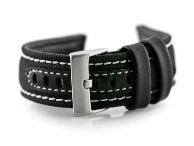 Zdjęcie produktu dla Pasek skórzany do zegarka W34 - PREMIUM - czarny/białe - 24mm