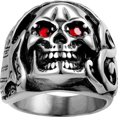 Produktbild von Karisma Männer Edestahl 316L Silber Totenkopf Herrenring - 2 Rote Augen - RHC108 - 63 (20.1)