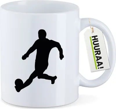 Produktbild von Huuraa Kaffeetasse Fußball Soccer 330ml Weiß Keramik Kaffeebecher Geschenkidee