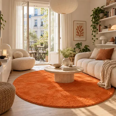 Produktbild von Hochflor Shaggy Teppich Palace Orange Rund, Größe:133 cm Rund