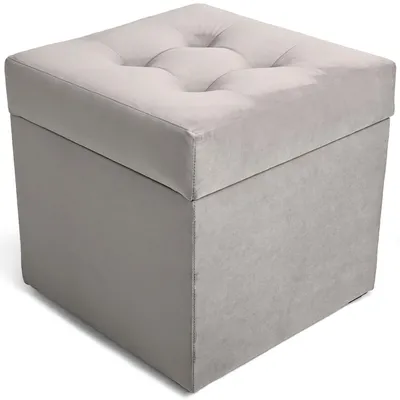Obrázok produktu pre MG Design, taburet s úložným priestorom, strieborná farba, 45x45 cm - úložný priestor 50 litrov, nosnosť do 300 kg, jemný a lesklý povrch, ľahko sa udržiava, vhodný do obývačky a predsiene