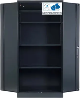 Produktbild von Stahlschrank BEE mit 9 lackierten Fachböden | HxBxT 195x92x60cm | Korpusfarbe Anthrazit, Frontfarbe Anthrazit | Werkstattschrank Werkzeugschrank Aktenschrank Universalschrank