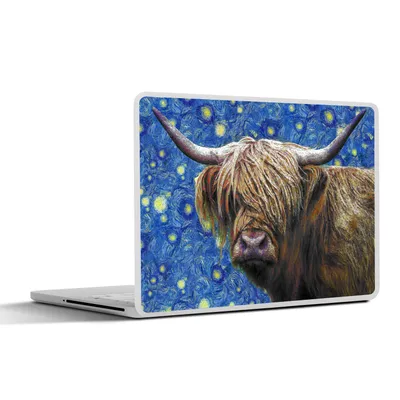 Produktbild von MuchoWow® Laptop Aufkleber Sticker Cover Scottish Highlander - Sternennacht - Van Gogh 40x30 cm - Laptop Dekoration - Selbstklebend
