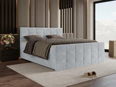 Obrázek produktu pro Chilly Möbel Design Postel Modena - Komfortní boxspringová postel s prošívaným vzhledem, matrací a topperem 140x200 cm / Monte / Světle šedá