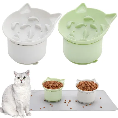 Produktbild von 2er-Pack Katzen-Futternäpfe, Futterschalen, erhöhte Silikonnäpfe mit rutschfestem Boden für eine gesunde Verdauung und gegen Erbrechen