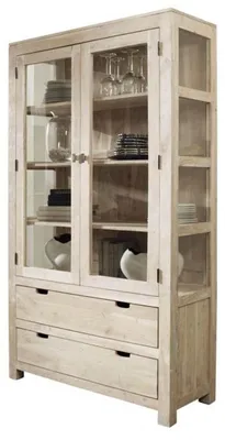 Produktbild von MASSIVMOEBEL24.DE Vitrine Akazie 110x45x200 white stone getüncht NATURE WHITE #65