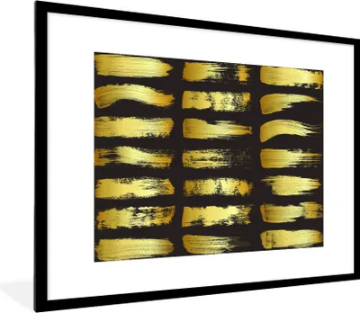 Produktbild von MuchoWow® MuchoWow® Gerahmtes Poster Goldene Streifen auf schwarzem Hintergrund 80x60 cm - Poster mit zchwarzem Bilderrahmen - Schlafzimmer-Dekorationen - Fotoposter