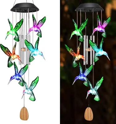 Produktbild von Solar Kolibri Windspiel, Farbwechsel Solar LED Lichterketten, Outdoor Mobile Hanging Patio Light