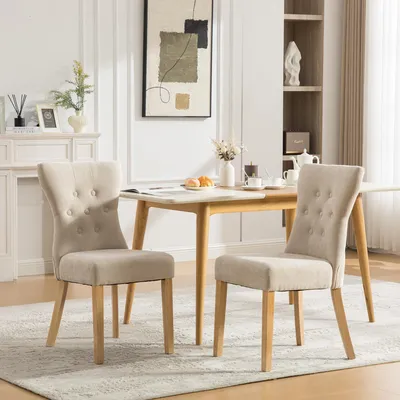 Produktbild von Esszimmerstuhl mit Chenille-Polster, Massivholzbeine, gepolstert, 63 x 45 x 92 cm, Beige