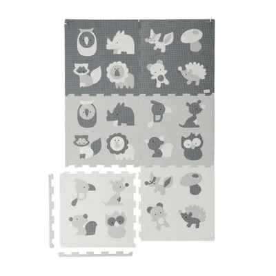 Immagine prodotto di Tappeto puzzle Relaxdays, 18 pezzi. Tappeto da gioco per neonati con bordo, animali, schiuma priva di sostanze nocive, tappeto per bambini, bianco/grigio