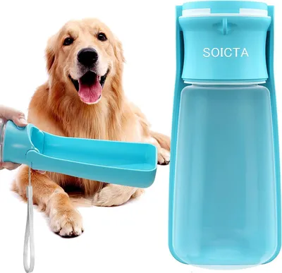 Productafbeelding van Drinkfles voor honden onderweg - opvouwbaar - lekvrij - 550 ml - met sleutelhanger