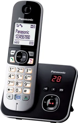 Produktbild von Panasonic KX-TG6821, DECT-Telefon, Freisprecheinrichtung, 120 Eintragungen, Anrufer-Identifikation, SMS (Kurznachrichtendienst), Schwarz, Silber