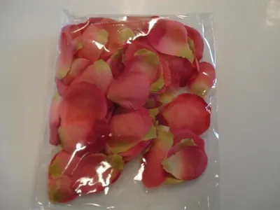 Produktbild von Rosenblütenblätter altrosa mit grün – 90 Seidenblüten für Hochzeit & Tischdekoration