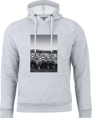Produktbild von Cotton Prime® Kapuzensweatshirt Schafe mit Sonnenbrille L grau
