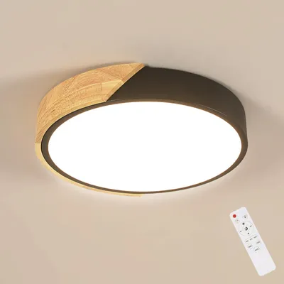 Productafbeelding van Riserva LED plafondlamp, dimbaar, 43W, houten, rond, 3000K-6500K – zwart, 43W, dimbaar