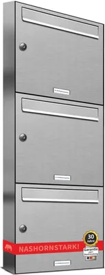 Produktbild von 3er V2A Edelstahl Wandbriefkasten Anlage 3 Fach Briefkasten Postkasten