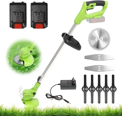 Produktbild von Akku-Rasentrimmer, Elektrischer Rasenschneider mit 2 Batterie und Ladegerät, 90° Trimmwinkel, Teleskop-Stiel & Zusatzhandgriff, Grün